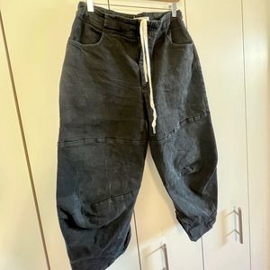 Oversized Cropped Ankle Jeans in Black sz C
